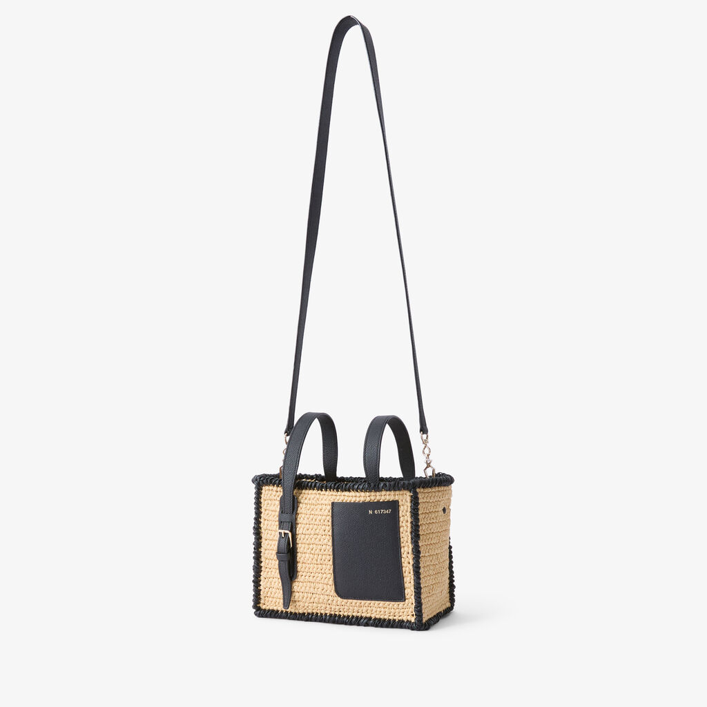 Soft Raffia Bucket Micro Bag - Beige/Black - Rafia/Vitello VS - Valextra - 5