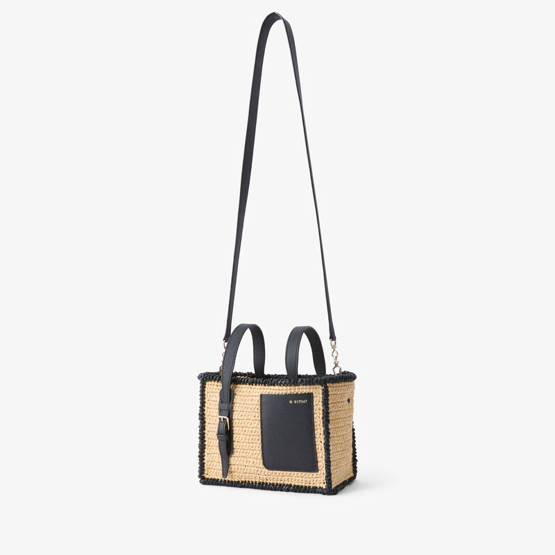 Soft Raffia Bucket Micro Bag - Beige/Black - Natural raffia and Millepunte calf leather - Valextra - 5