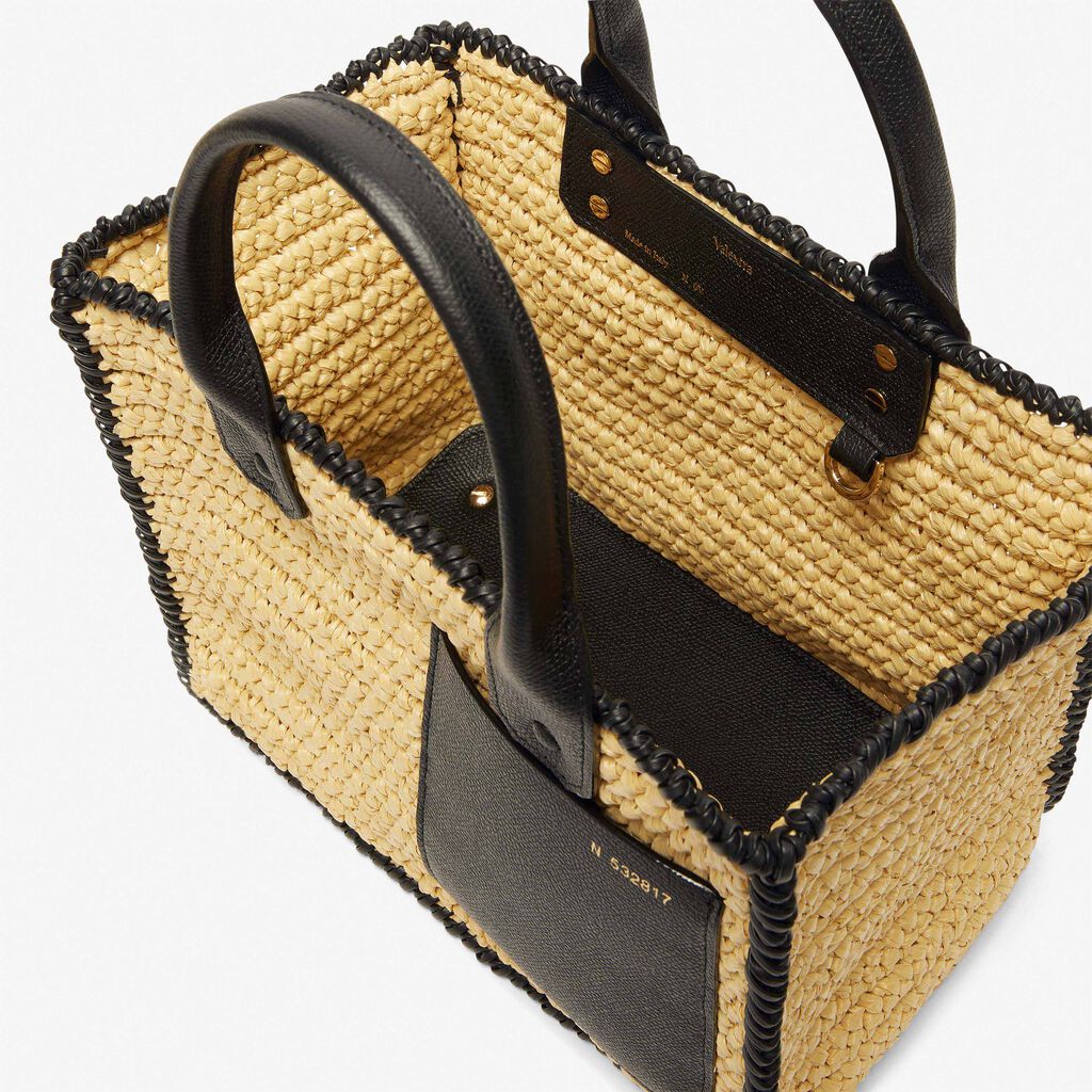 Borsa Tote Soft Rafia Crochet Mini - Beige/Nero - Rafia/Vitello VS - Valextra - 5