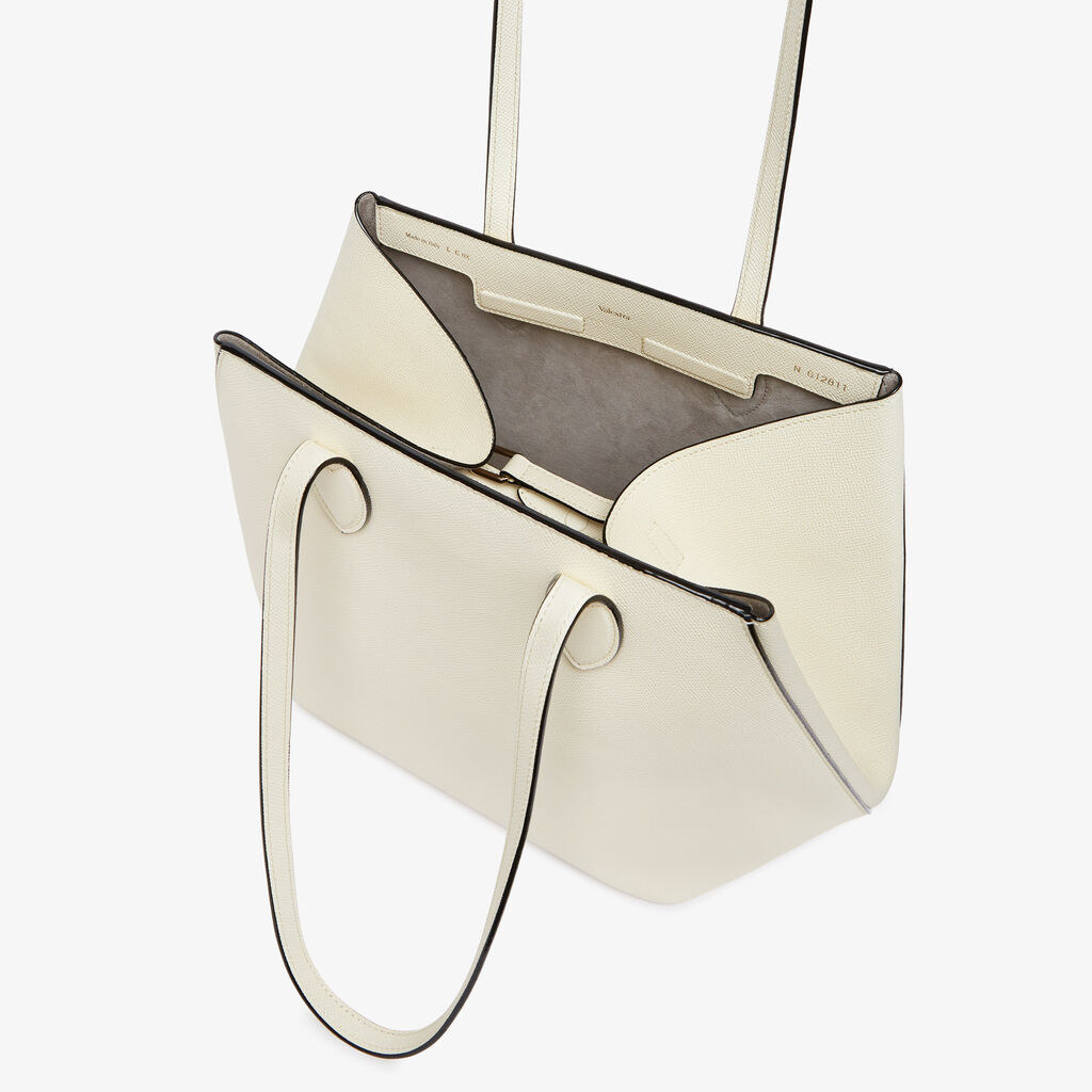Vivi Shopping Medium Bag - Pergamena White - Vitello Millepunte Soft - Valextra - 9