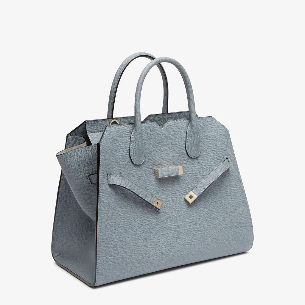 Milano Two Handles Medium Bag - Niagara Blue - Vitello Millepunte Soft - Valextra - 5