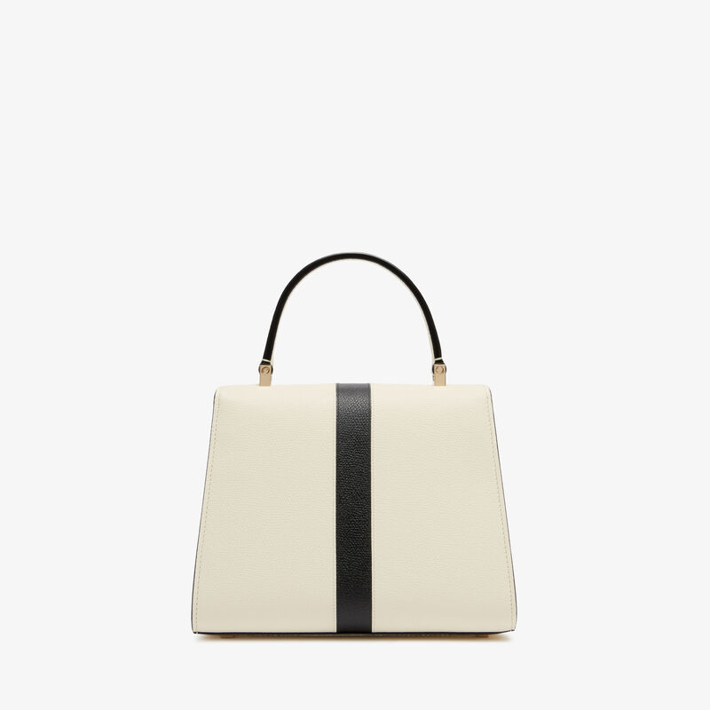 Iside Intarsia Line Top Handle Mini Bag - Pergamena White/Black - Millepunte calf leather - Valextra - 6