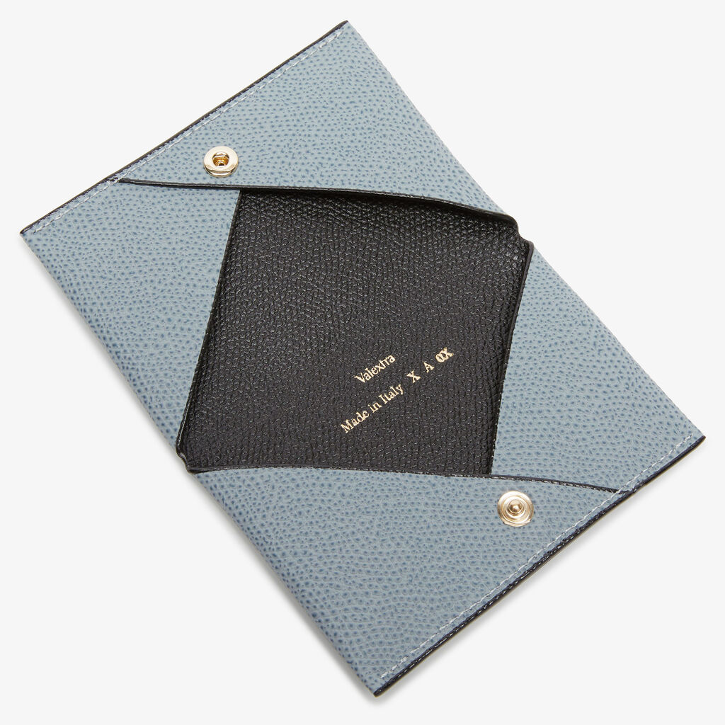 Card Case with Button - Niagara Blue/Black - Vitello VS - Valextra - 2