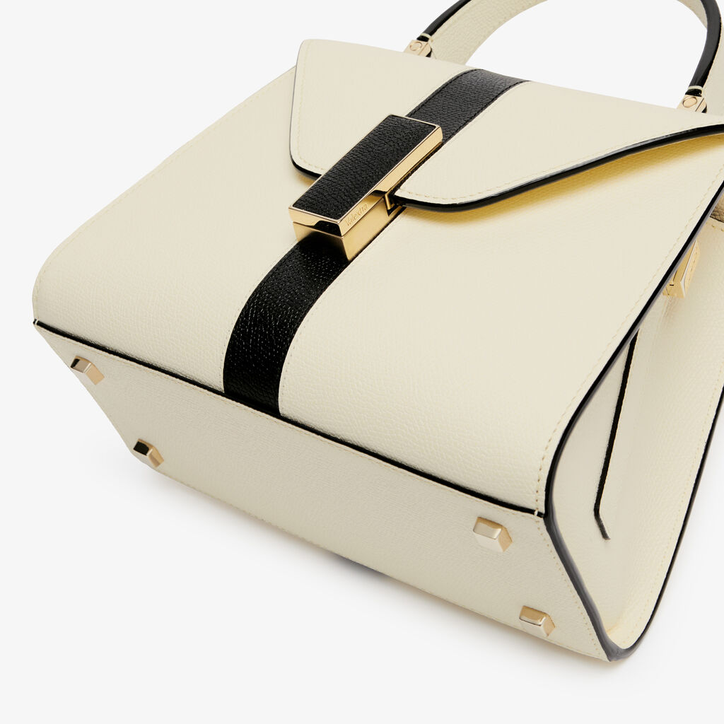 Iside Intarsia Line Top Handle Mini Bag - Pergamena White/Black - VS Vitello Line - Valextra - 5