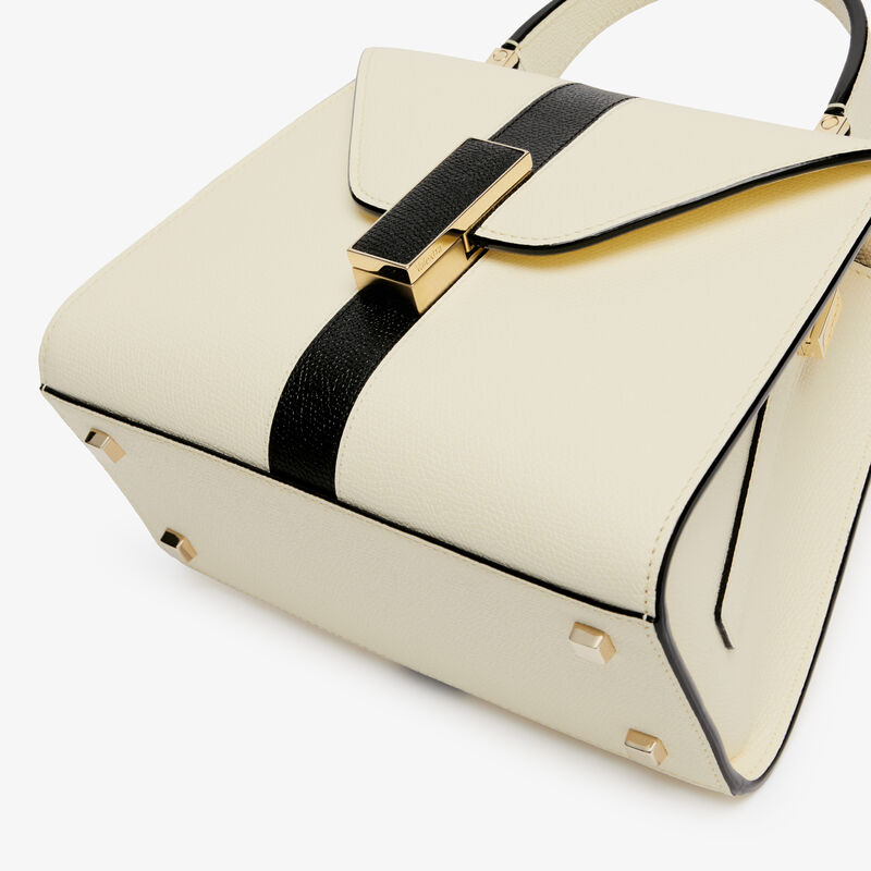 Iside Intarsia Line Top Handle Mini Bag - Pergamena White/Black - Millepunte calf leather - Valextra - 5