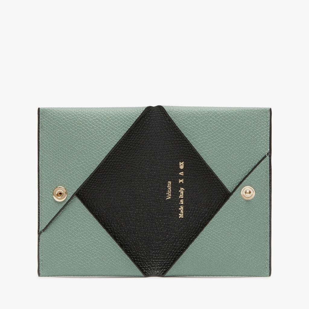 Card Case with Button - Eucalyptus Green/Black - Vitello VS - Valextra - 4