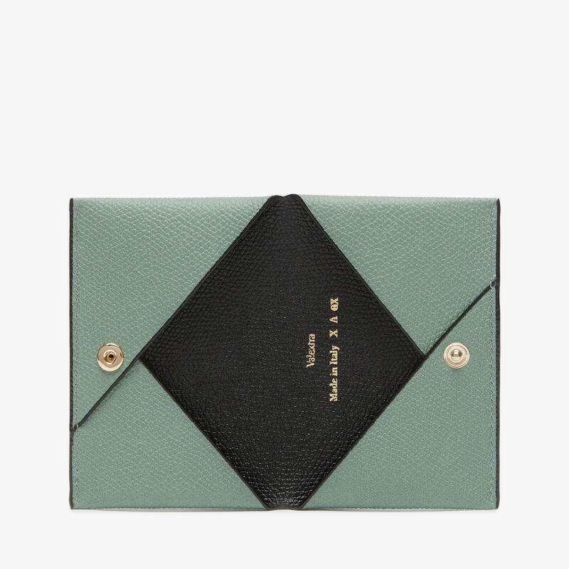 Card Case with Button - Eucalyptus Green/Black - Millepunte calf leather - Valextra - 4
