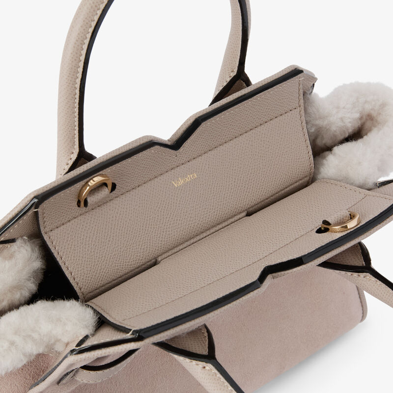 Milano Suede Shearling Two Handles Mini Bag - Nude Pink - Montone Scamosciato/Vitello Millepunte Soft - Valextra - 2