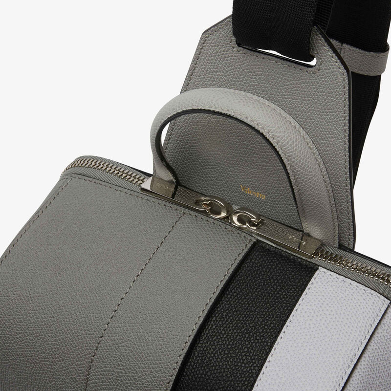 V-line Intarsia One Shoulder Backpack - Cement Grey/Black/Stone Gery - Millepunte calf leather - Valextra - 4