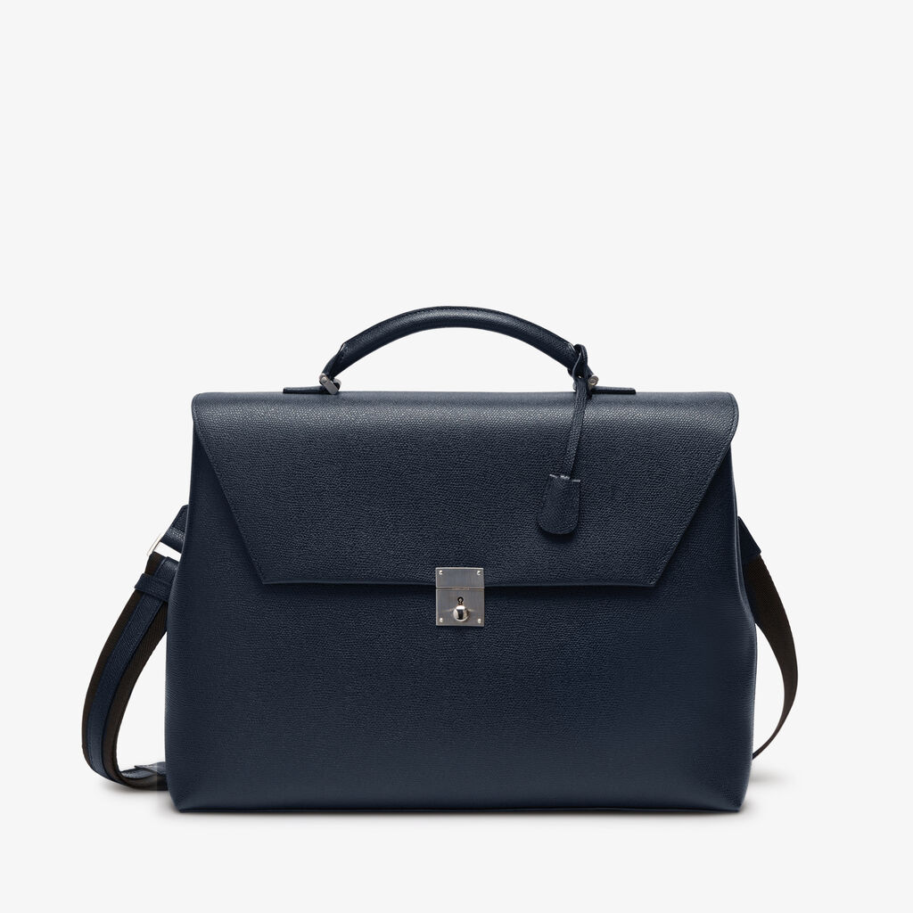 Avietta Briefcase with Flap 24h - Dark Blue - Vitello VS - Valextra - 1