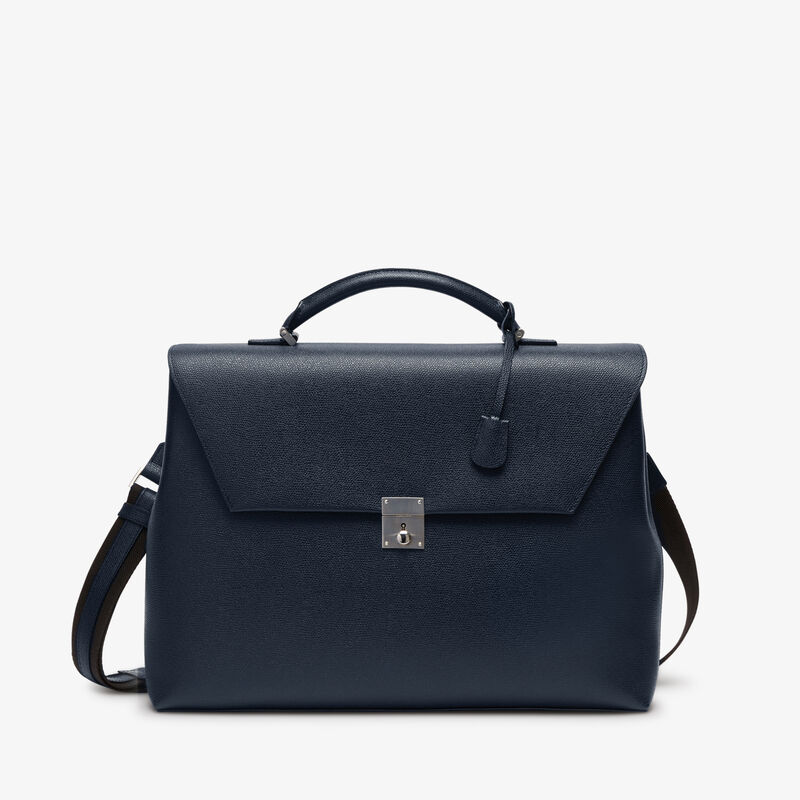 Avietta Briefcase with Flap 24h - Dark Blue - Millepunte calf leather - Valextra - 1