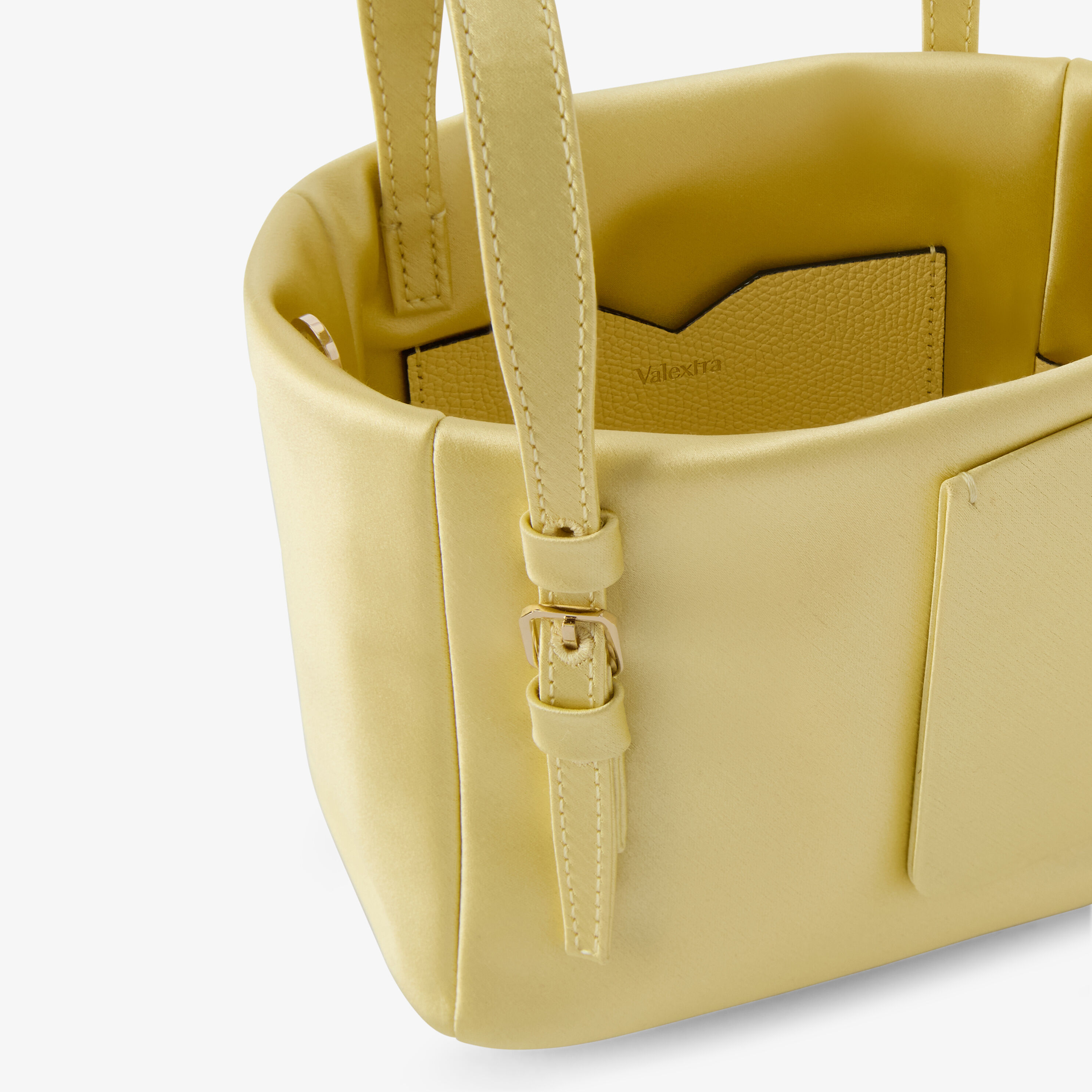 Women's Cream Yellow Luxury Satin Bucket Nano Bag | Valextra Soft