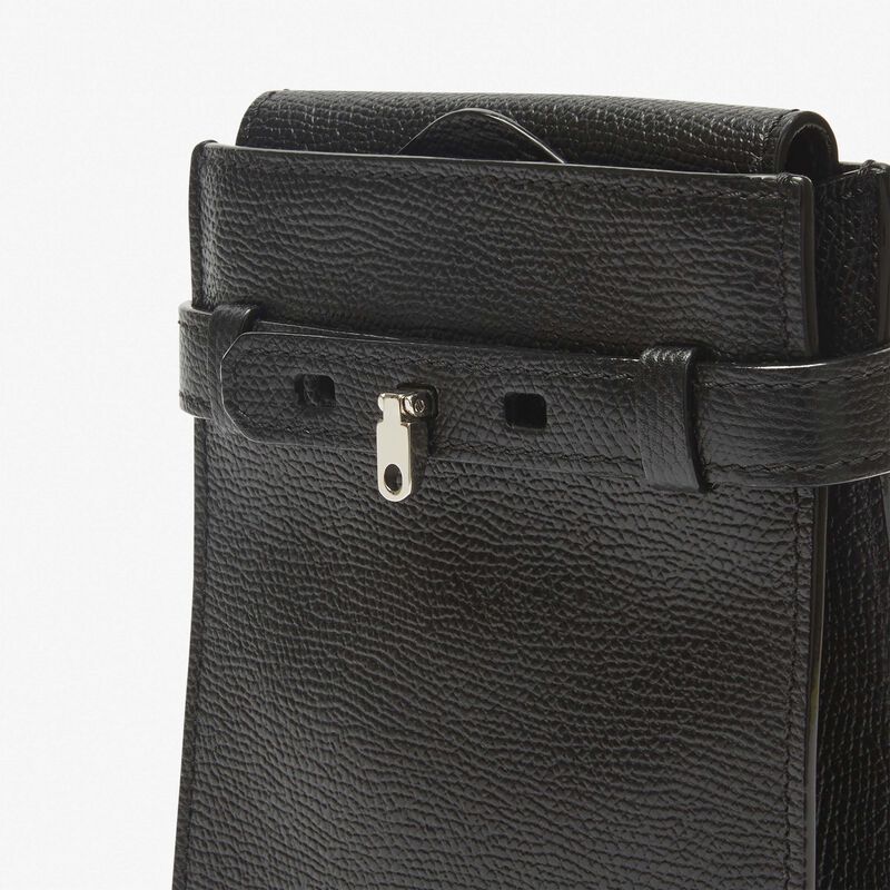 Brera B-Tracollina slim Crossbody micro bag - Black - Millepunte calf leather - Valextra - 4