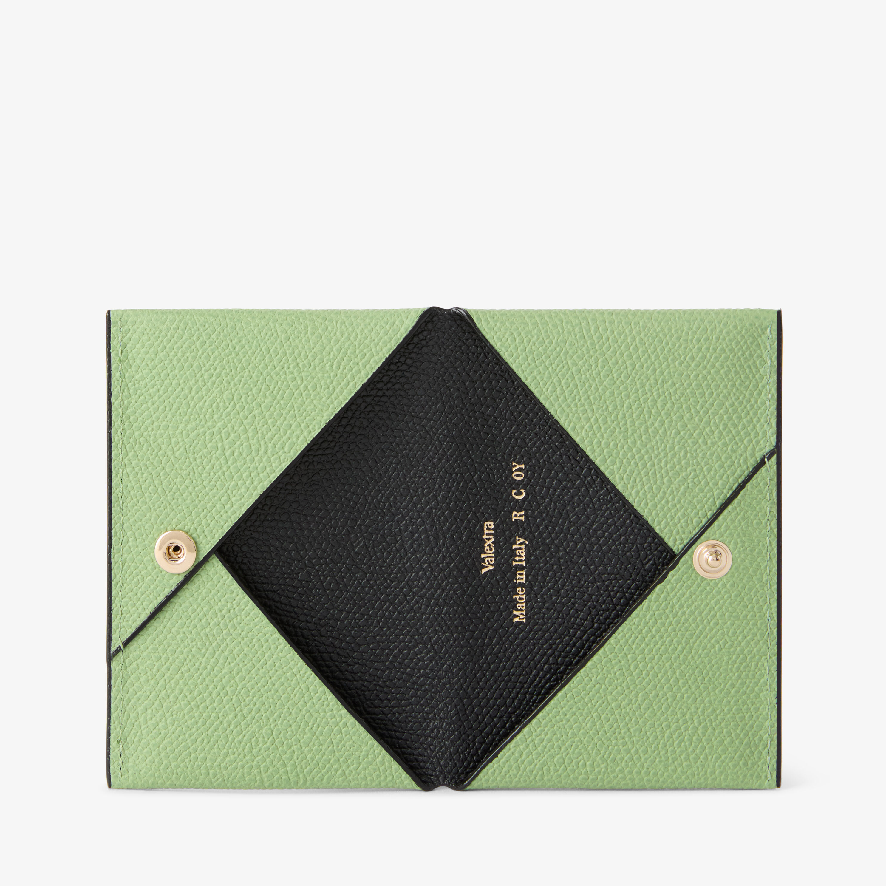 Aloe Green & Black Leather Luxury Card Case with Button | Valextra