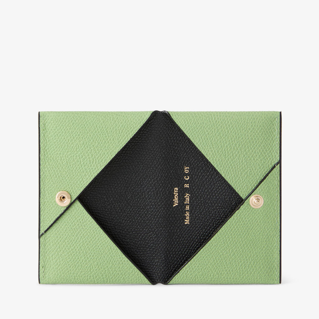 Card Case with Button - Aloe Green/Black - Millepunte calf leather - Valextra - 4