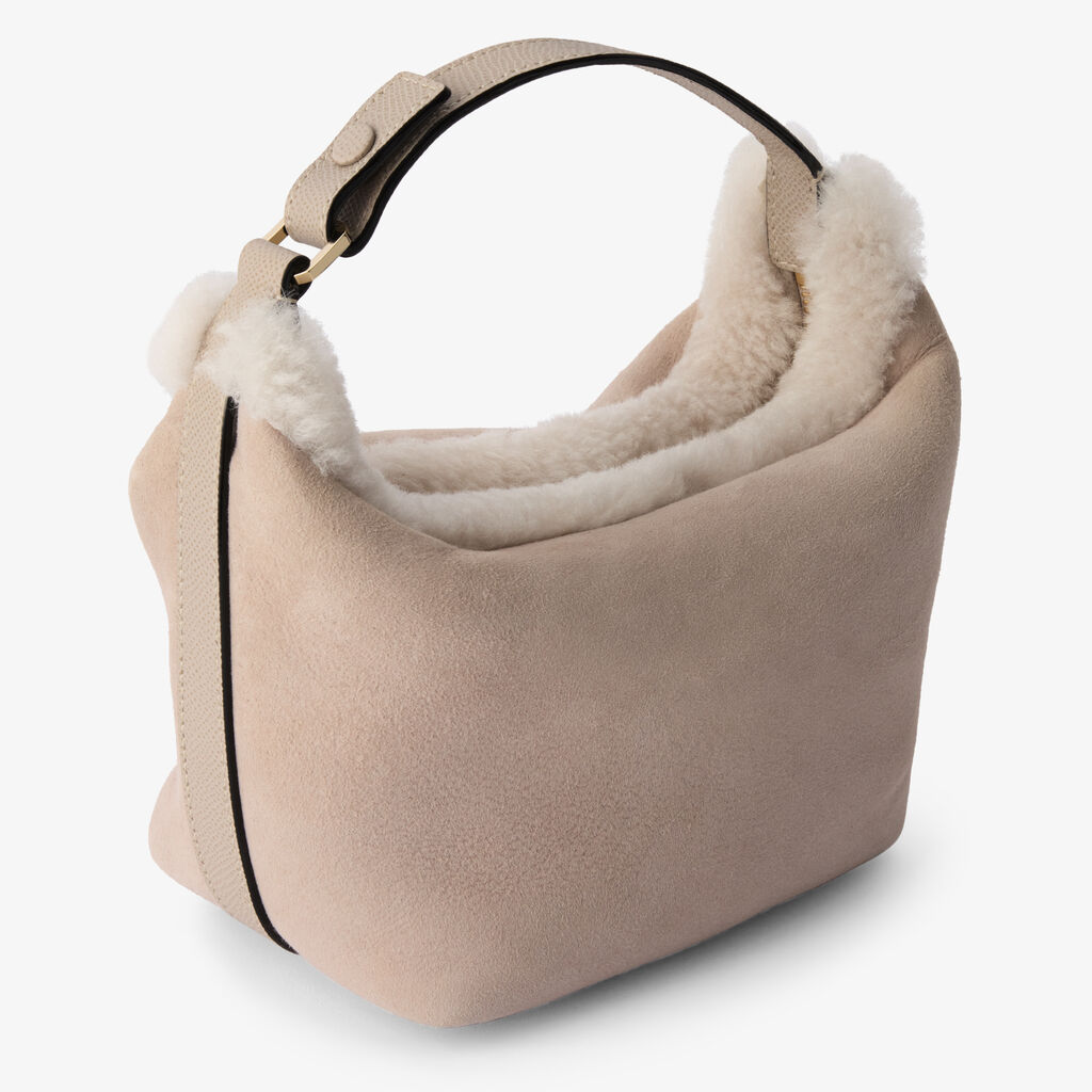 Mochi Suede Shearling Top Handle Mini Bag - Nude Pink - Montone Scamosciato/Vitello Millepunte Soft - Valextra - 5