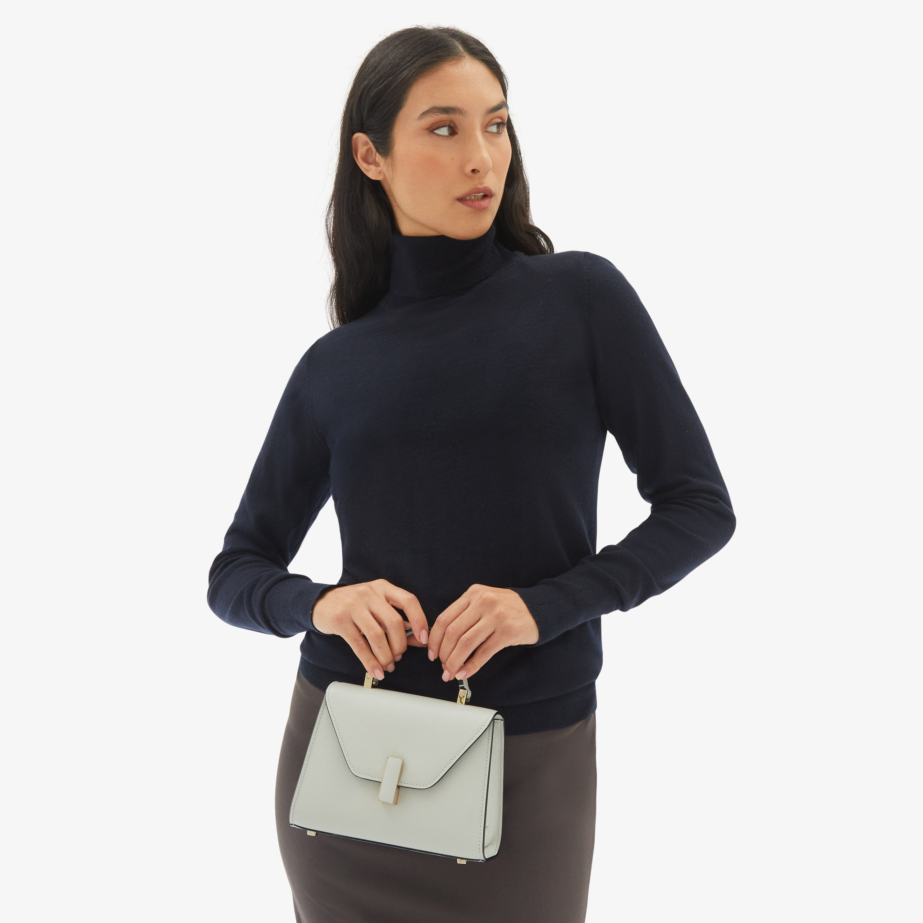 Women s White Grained Leather crossbody bag Valextra Iside