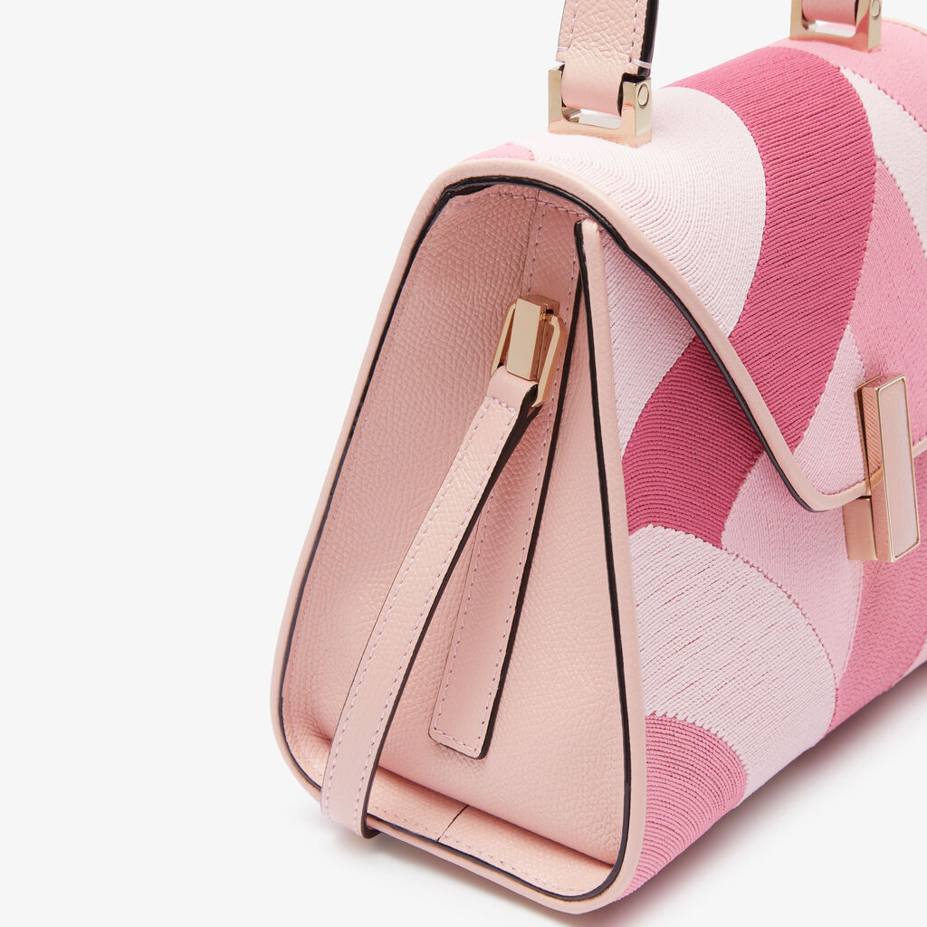 Iside Patchwork Top Handle Mini Bag - Peony Pink/Pink Color Mix - Canvas Ricamo Coiling/Vitello VS - Valextra - 3