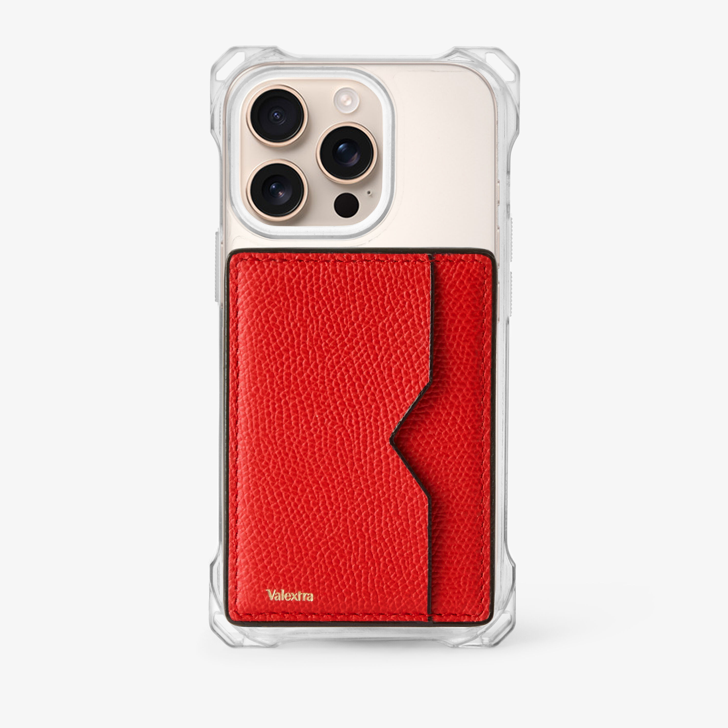 Crimson Red Grained Leather Luxury Magnetic Card Case | Valextra