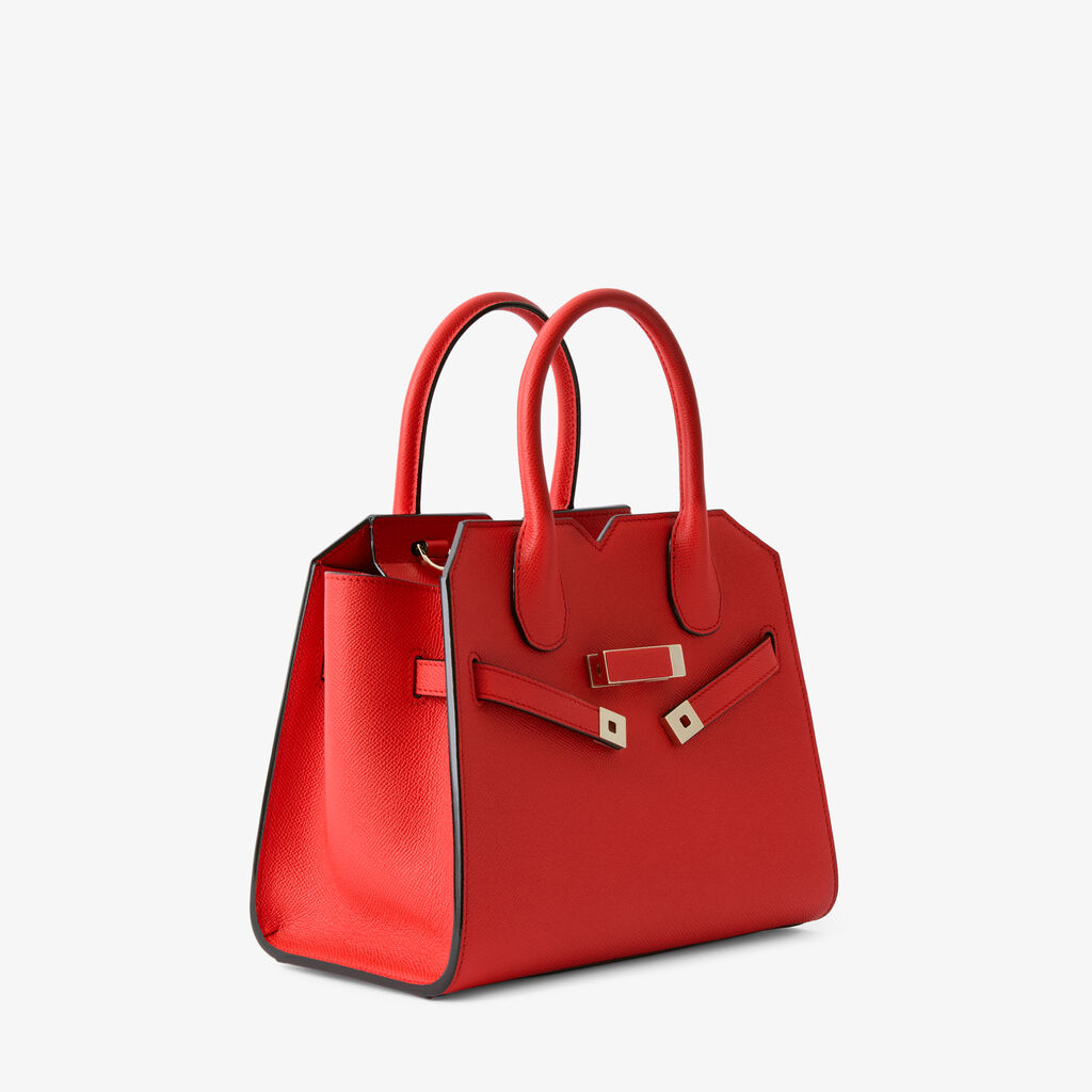 Milano Two Handles Mini Bag - Crimson Red - Vitello Millepunte Soft - Valextra - 5