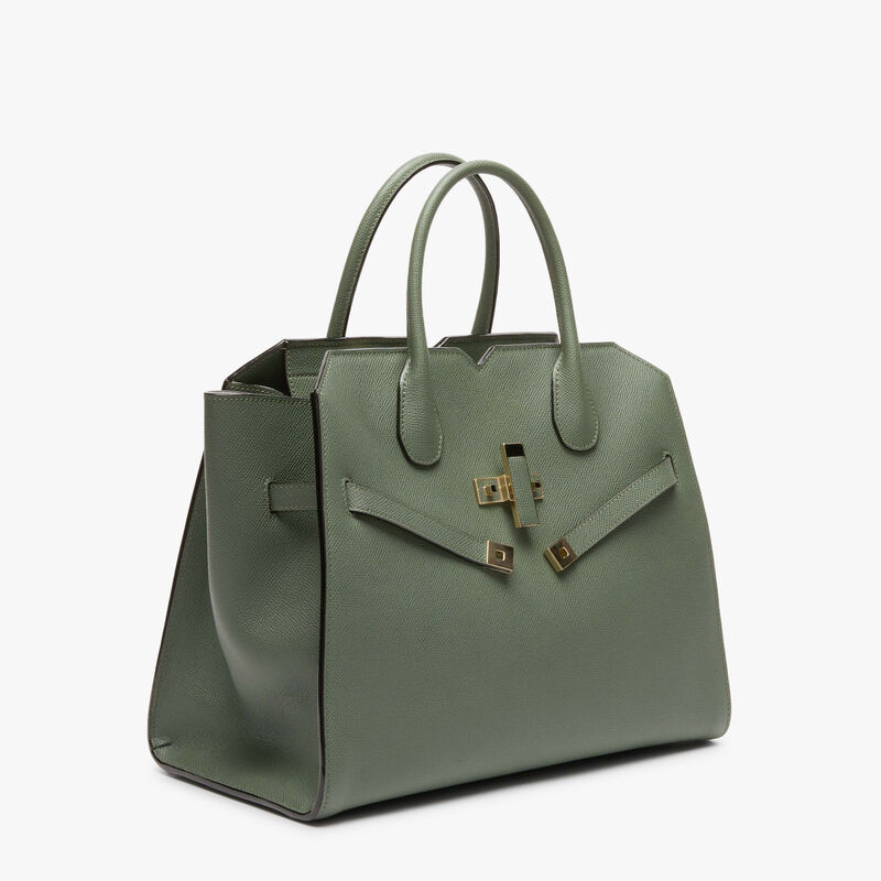Milano Two Handles Medium Bag - Musk Green - Millepunte Soft calf leather - Valextra - 6