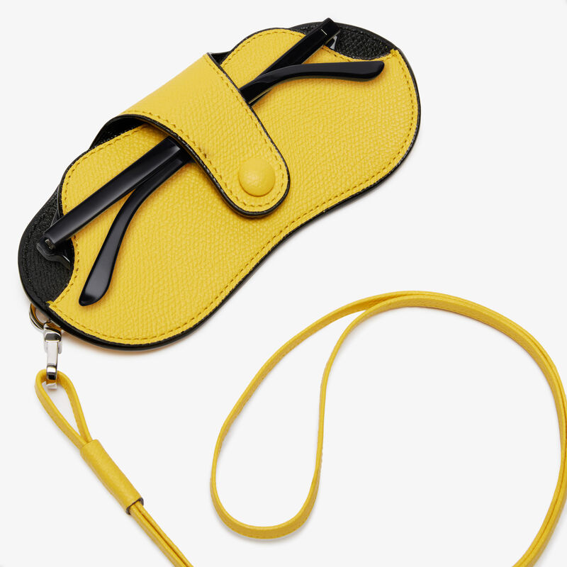 Glasses Case with Lanyard - Yellow/Black - Millepunte calf leather - Valextra - 2