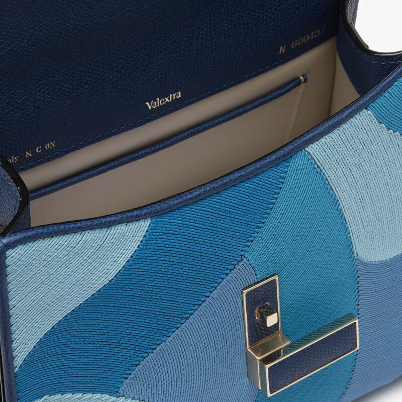 Iside Patchwork Top Handle Mini Bag - Sapphire Blue/Blue Color Mix - Millepunte calf leather - Valextra - 3