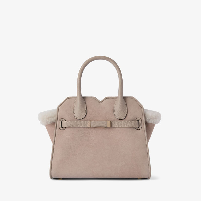 Milano Suede Shearling Two Handles Mini Bag - Nude Pink - Montone Scamosciato/Vitello Millepunte Soft - Valextra - 1
