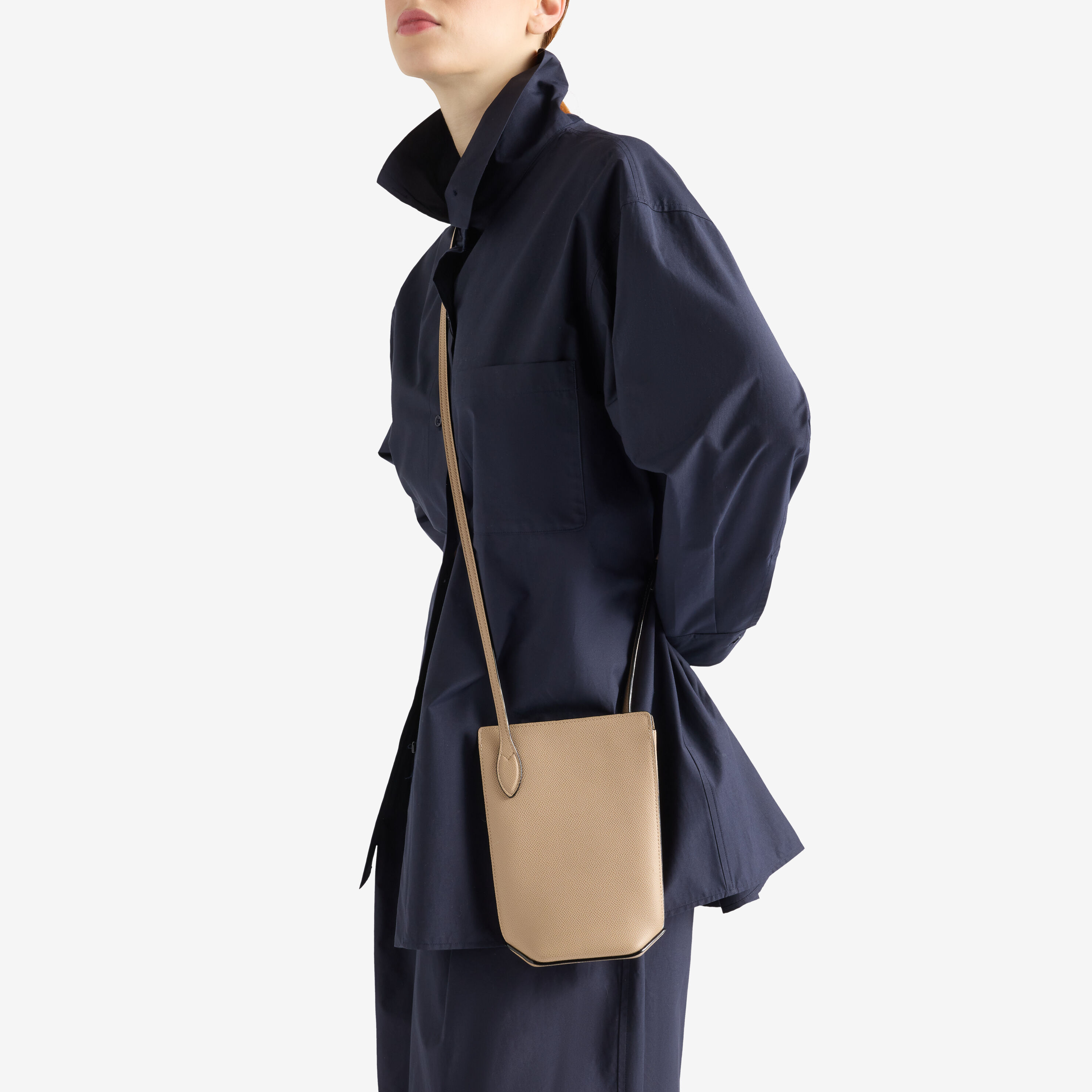 Beige Grained Leather Luxury Crossbody Phone Bag | Valextra Vivi