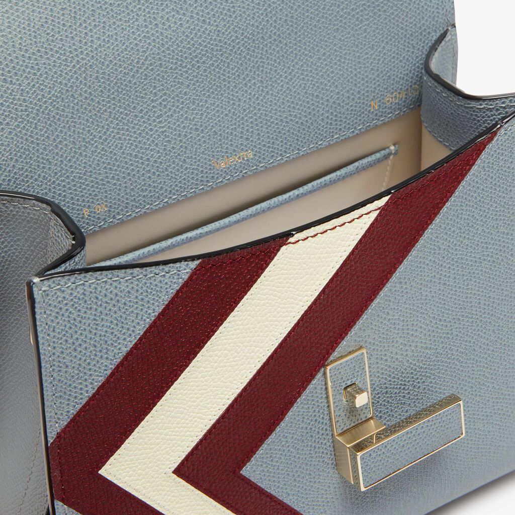 Iside Intarsia V-Stripes Top Handle Mini Bag - Niagara Blue/Bordeaux/Pergamena White - VS Vitello-Stripes - Valextra - 2