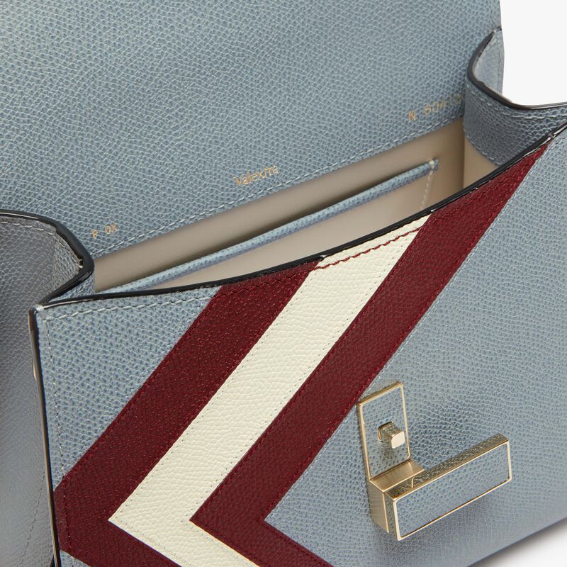 Iside Intarsia V-Stripes Top Handle Mini Bag - Niagara Blue/Bordeaux/Pergamena White - Millepunte calf leather - Valextra - 2