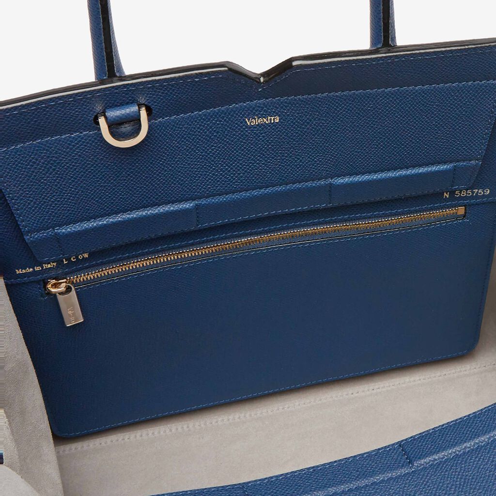 Milano Two Handles Medium Bag - Sapphire Blue - Vitello Millepunte Soft - Valextra - 4