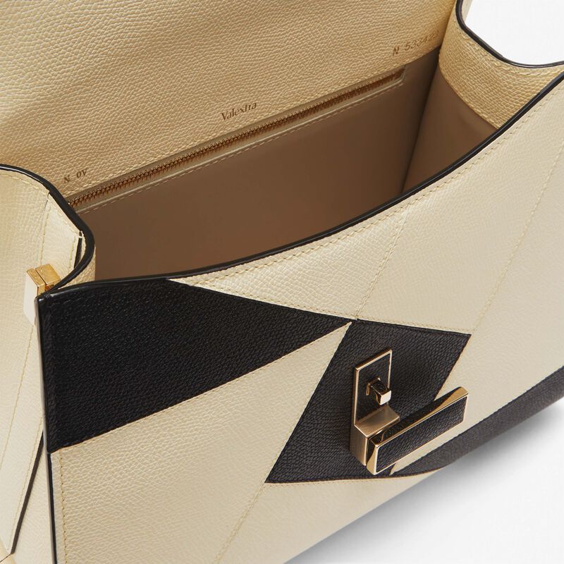 Iside Carousel Top handle Medium bag - Pergamena White/Black - Millepunte calf leather - Valextra - 3