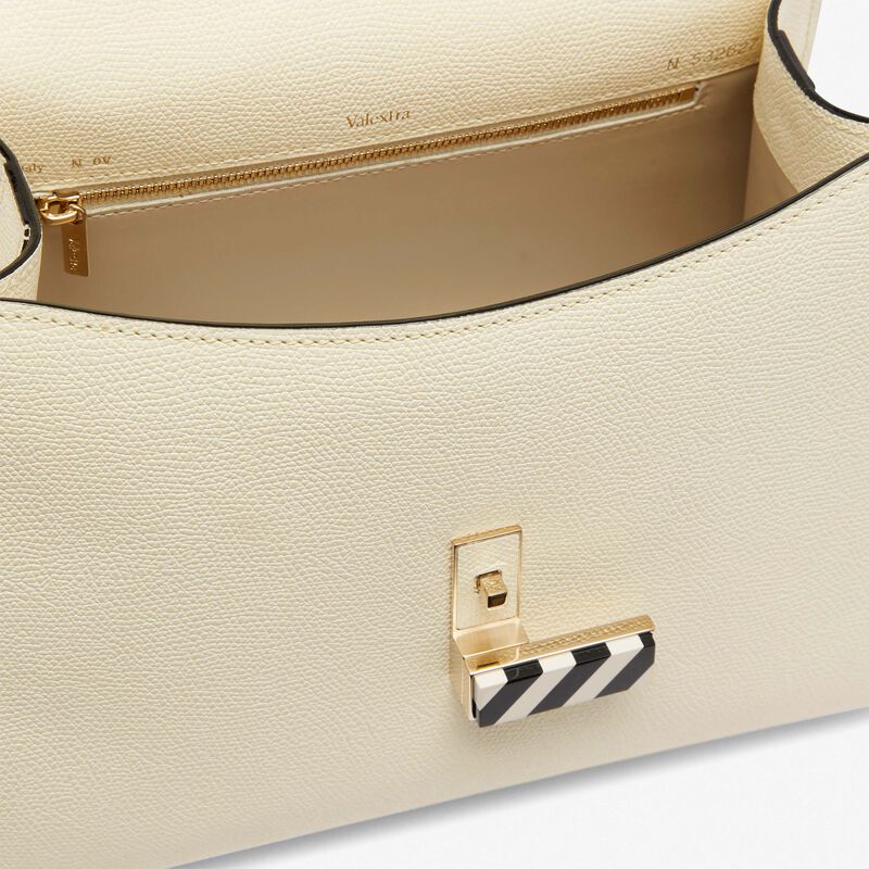 Iside Plexi Top Handle Medium Bag - Pergamena White/Black - Millepunte calf leather - Valextra - 5