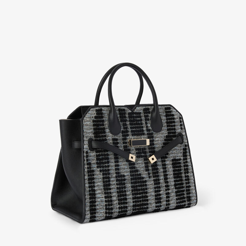 Milano Forest Pibiones Two Handles Medium Bag - Black/Grey - Pibiones  wool Fabric and Millepunte leather - Valextra - 4