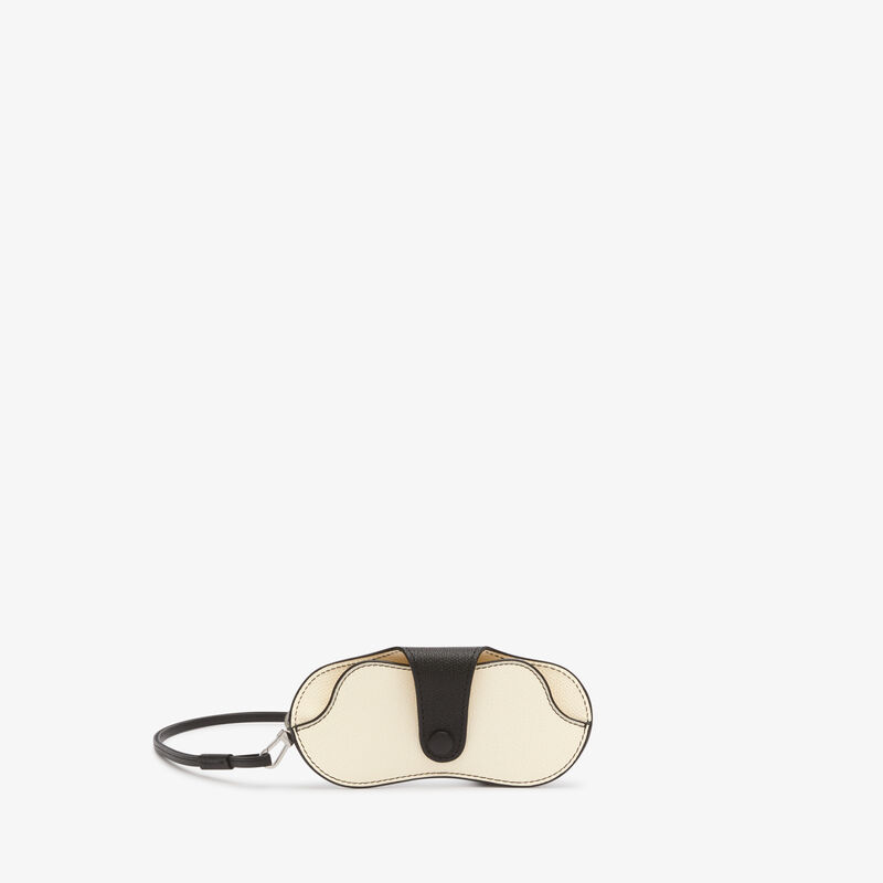 Glasses case with lanyard - Pergamena White/Black - Millepunte calf leather - Valextra - 1