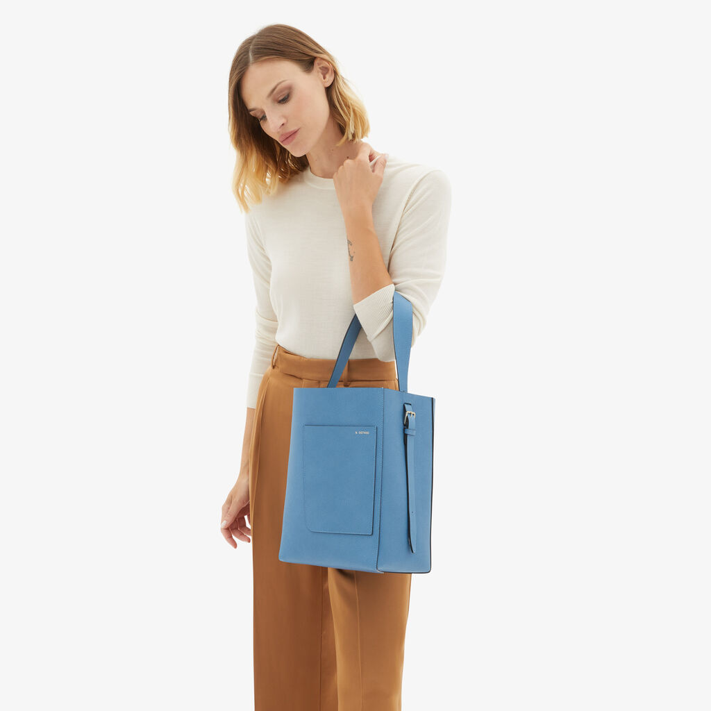 Soft Bucket Medium Bag - Nebula Blue - Vitello VS - Valextra - 2