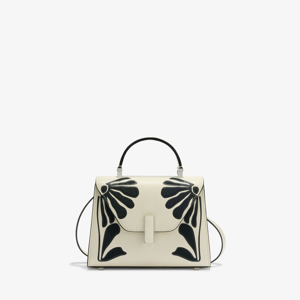 Iside Flowers Crossbody Micro Bag - Pergamena White/Black - Vitello VS-Stampa+Ricamo Daisy - Valextra - 1
