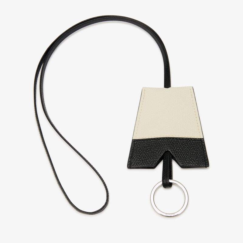 Key Holder with Lanyard - Pergamena White/Black - Millepunte calf leather - Valextra - 1