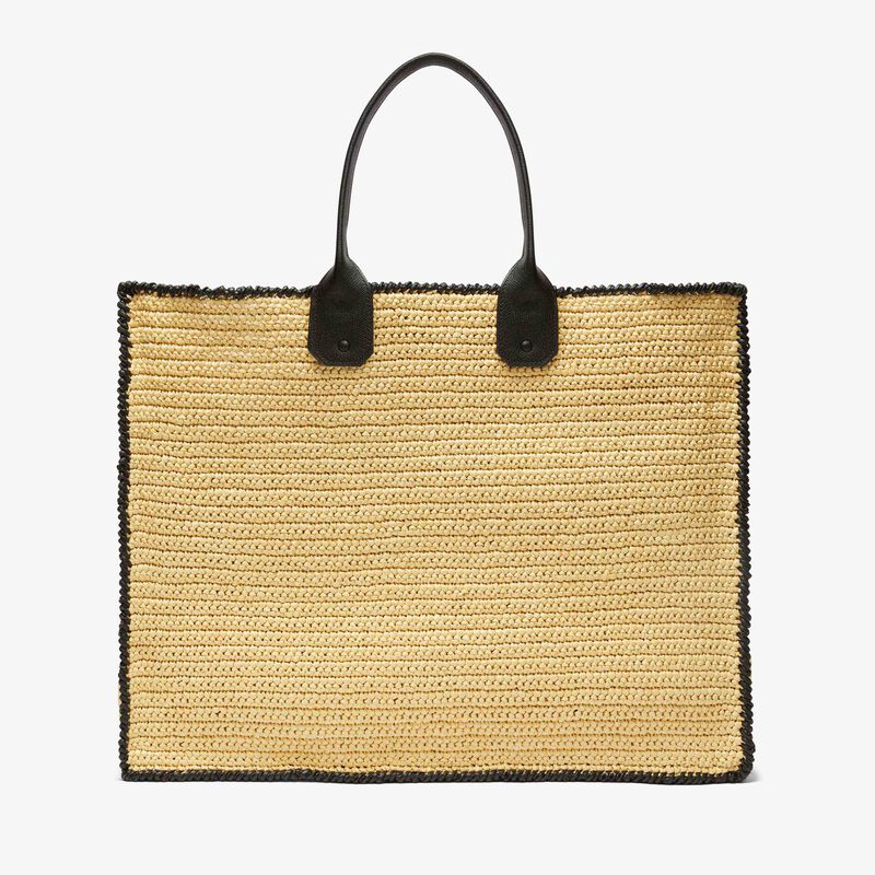 Soft Tote Raffia Crochet maxi bag - Beige/Black - Natural raffia and Millepunte calf leather - Valextra - 6