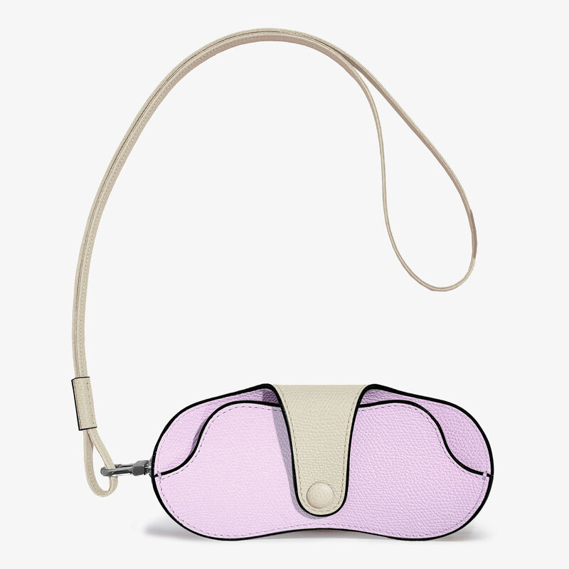 2 COLORS GLASSES HOLDER COLOR-BLOCK WITH STRAP CALF LEATHER VS PALLADIUM,PEWW,gallery
