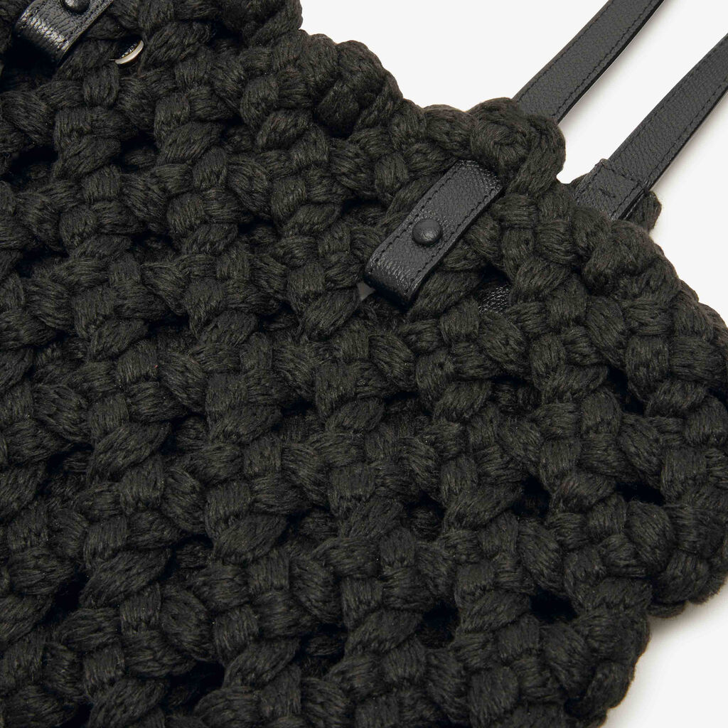 Sportami Via Shopping Bag - Black - Tessuto Intrecciato/Vitello VS - Valextra - 7