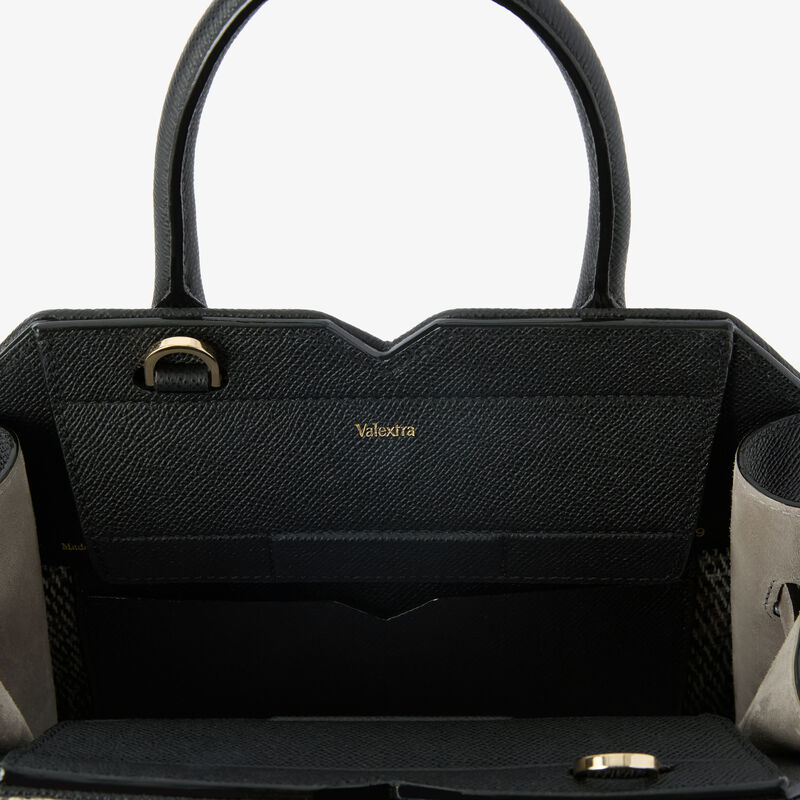 Milano Flowers Pibiones Two Handles Mini Bag - Grey/Black - Pibiones  wool Fabric and Millepunte leather - Valextra - 5