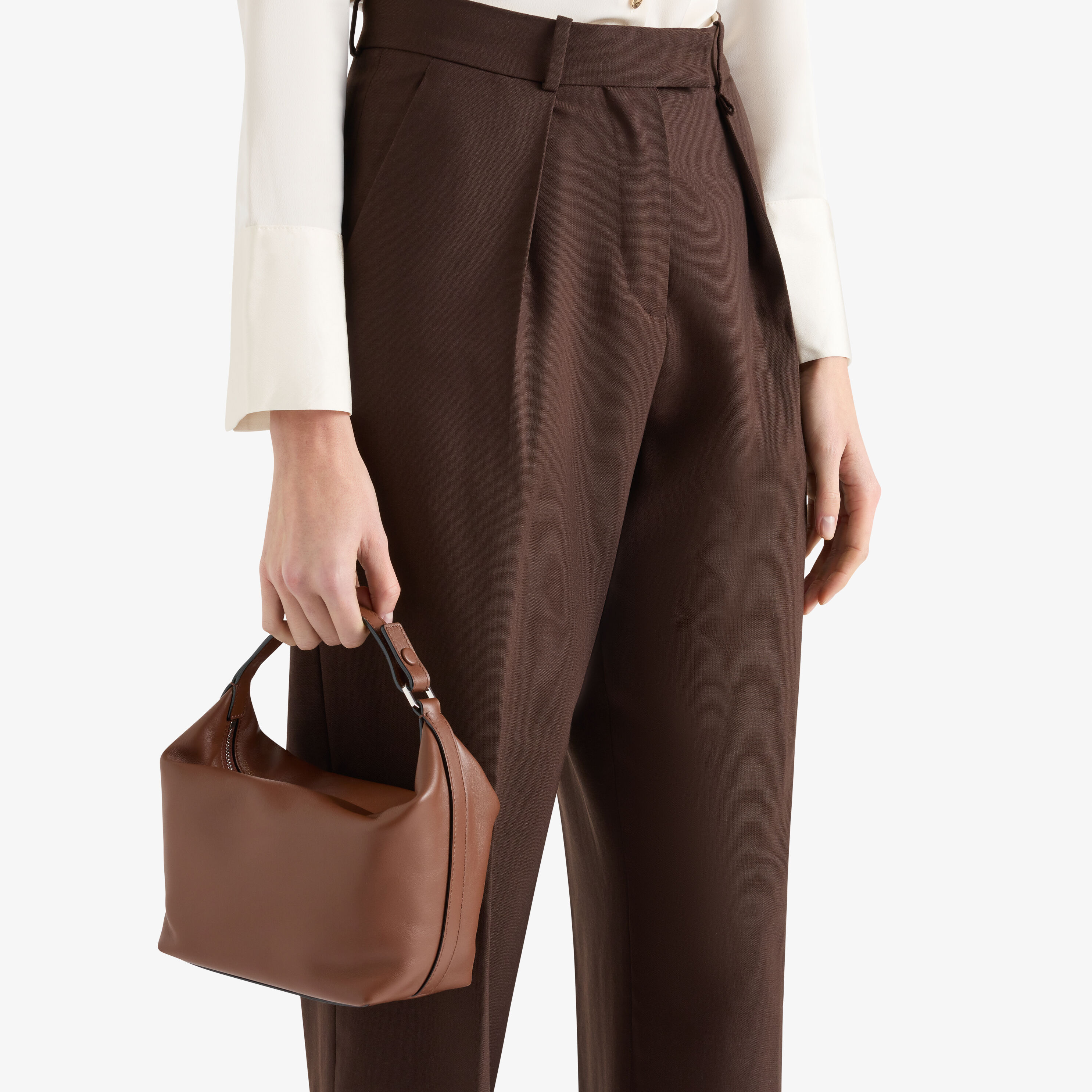 Brown Grained Leather Luxury Top Handle Mini Bag | Valextra
