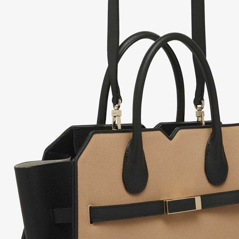 Milano Chiaroscuro Two Handles Medium Bag - Cashmere Beige/Black - Millepunte Soft calf leather - Valextra - 4