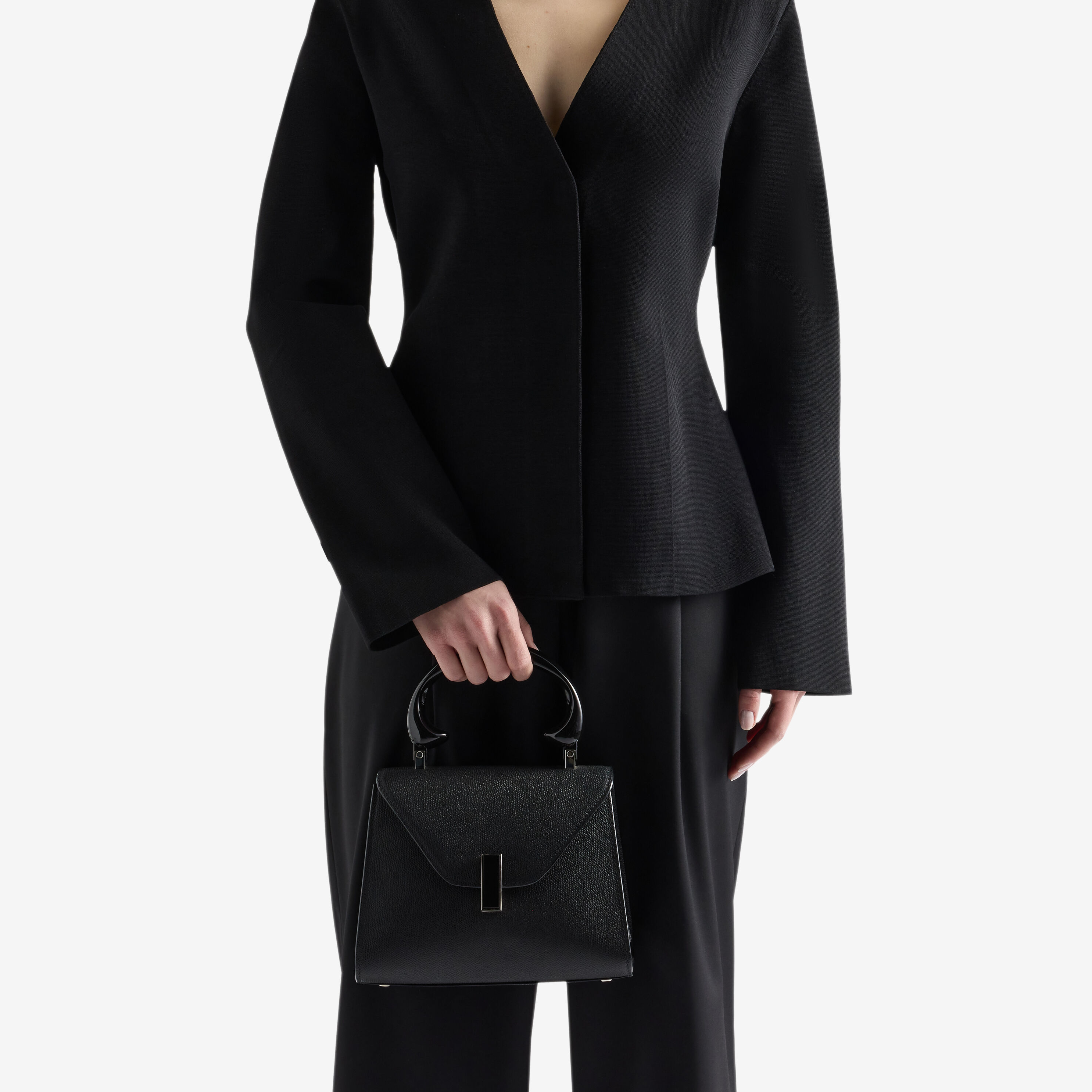 Women's Black Leather Iside Sculpt Top Handle Mini Bag | Valextra
