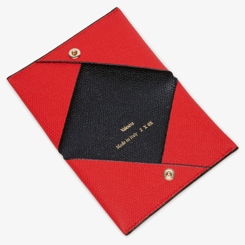 Card Case with Button - Crimson Red/lBack - Millepunte calf leather - Valextra - 2