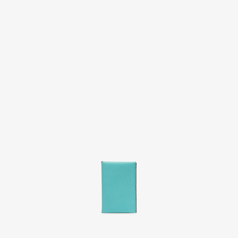 Card Case with Button - Ocean Blue/Black - Millepunte calf leather - Valextra - 1