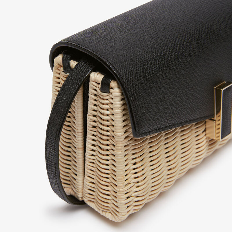 Iside Wicker Clutch - Beige/Black - Natural wiker and Millepunte calf leather - Valextra - 4