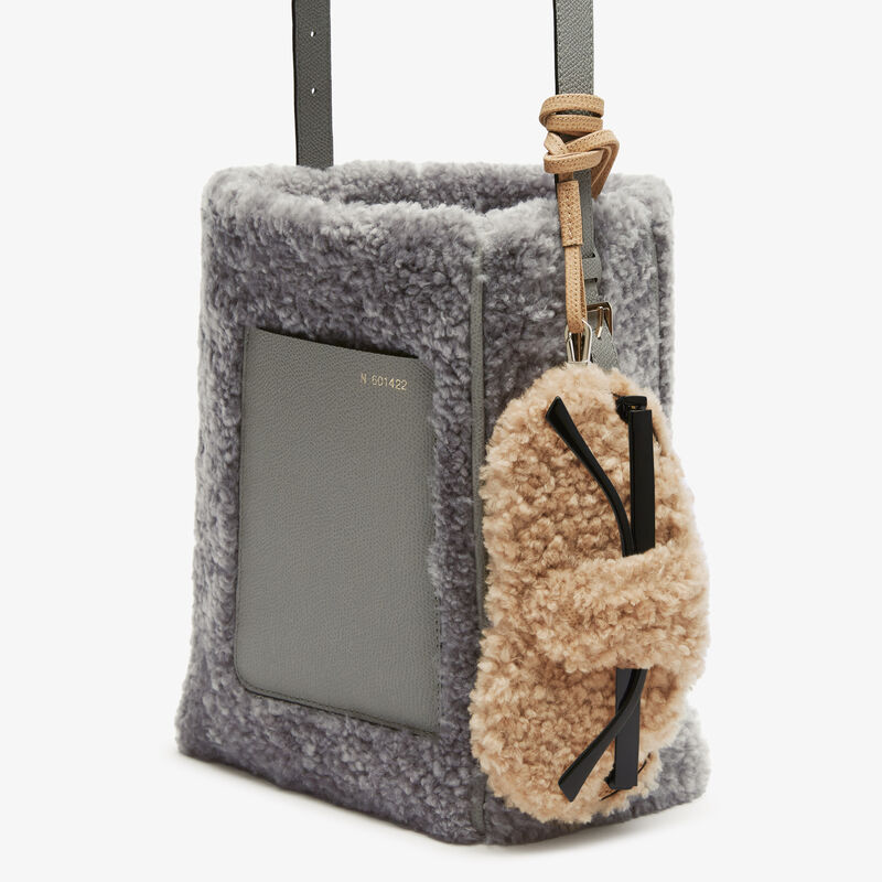 Shearling Glasses Case with Lanyard - Cashmere Beige - Pelle di Vitello Millepunte and Shearling - Valextra - 3